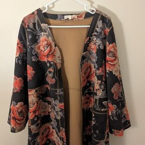 Solitaire Anthropologie Ladies Floral Open Front Jacket Cardigan Faux Suede